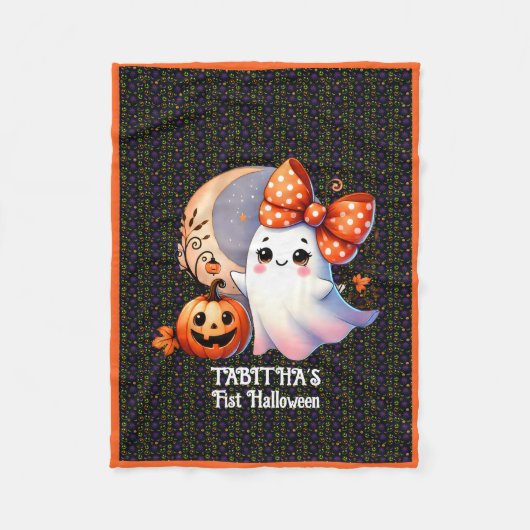 Warm First Halloween Naam toevoegen Baby Fleece Deken (Voorkant)