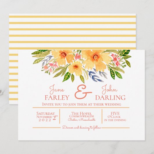 Warm floral bruiloft-uitnodiging kaart (Voorkant / Achterkant)