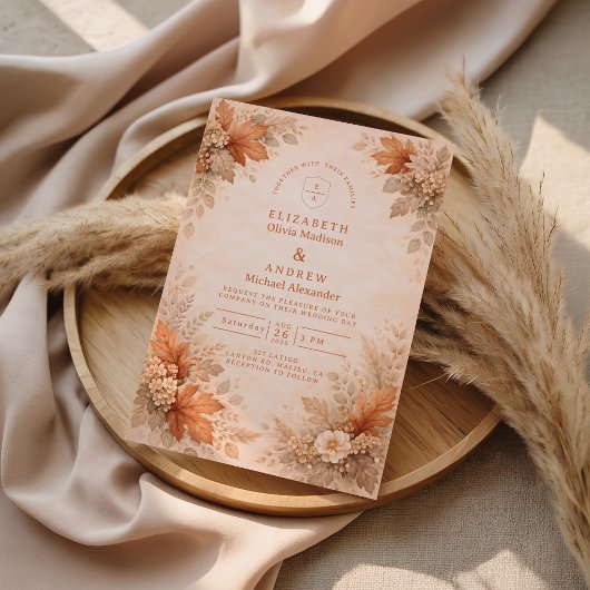 Warm Floral Fall Wedding Kaart