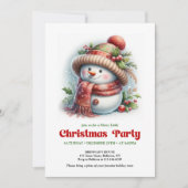 Warm funny snowman invitation printable red green kaart (Voorkant)