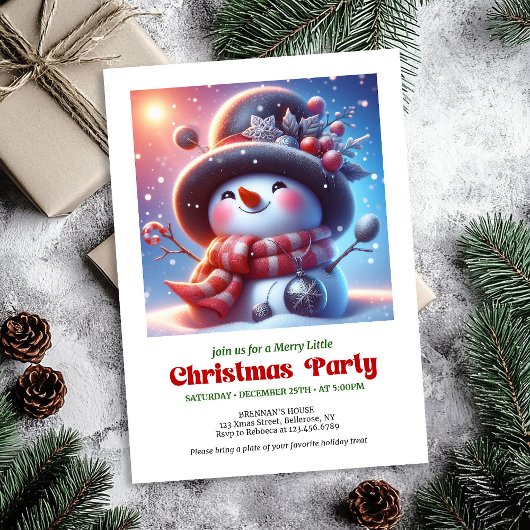 Warm funny snowman invite holiday party digital kaart