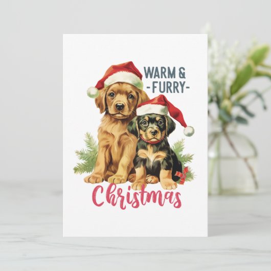 Warm & Furry Christmas 2023  Puppy Dog Pets Feestdagenkaart (Staand voorkant)