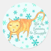 Warm Fuzzies & Winter Flurries Christmas Cat Ronde Sticker (Voorkant)