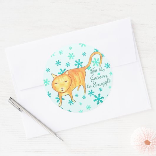 Warm Fuzzies & Winter Flurries Christmas Cat Ronde Sticker (Envelop)