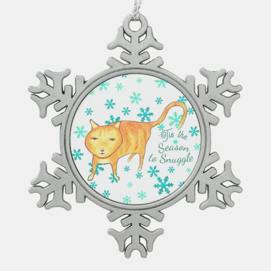 Warm Fuzzies & Winter Flurries Christmas Cat Tin Sneeuwvlok Ornament (Voorkant)