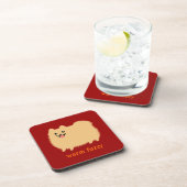 "Warm Fuzzy" Cute Pommeren met aangepaste tekst Onderzetter (Rechterzijde)