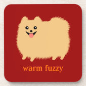 "Warm Fuzzy" Cute Pommeren met aangepaste tekst Onderzetter (Voorkant)