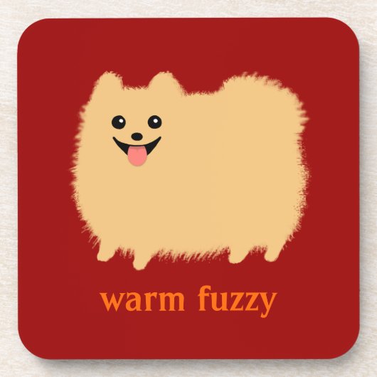 "Warm Fuzzy" Cute Pommeren met aangepaste tekst Onderzetter (Voorkant)