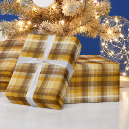 Warm Geel Bruine Herfst Geruite Honingruitpatroon Cadeaupapier
