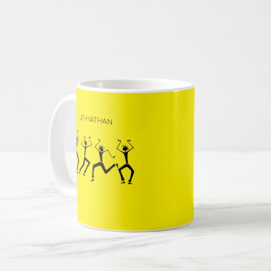 Warm geel en silhouet geluk partij dansers koffiemok (Voorkant links)