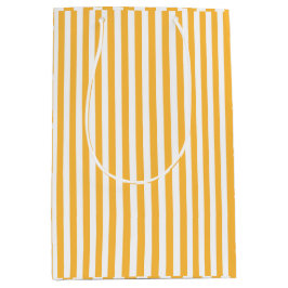 Warm geel en wit smalle strepen medium cadeauzakje