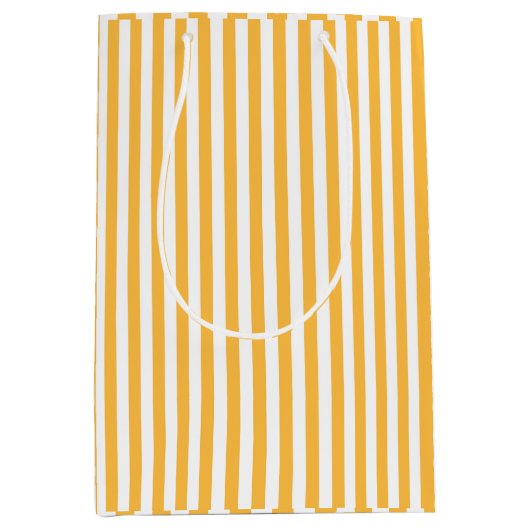 Warm geel en wit smalle strepen medium cadeauzakje (Voorkant)