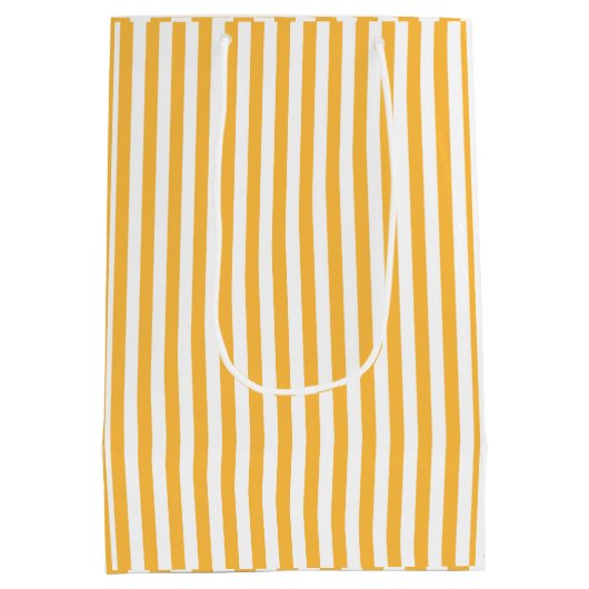 Warm geel en wit smalle strepen medium cadeauzakje (Achterkant)