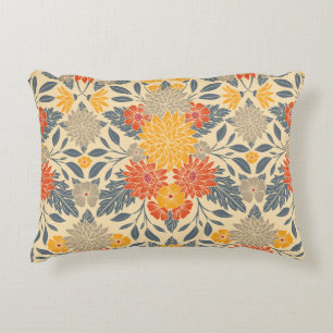 Warm Geel, Oranje en blauw Floral Accent Kussen