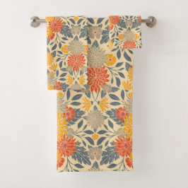 Warm Geel, Oranje en blauw Floral Bad Handdoek