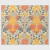Warm Geel, Oranje en blauw Floral Cadeaupapier (Vlak)