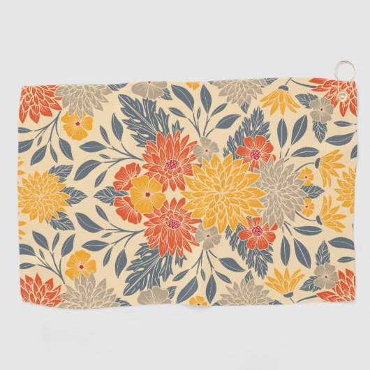 Warm Geel, Oranje en blauw Floral Golfhanddoek (Horizontaal)