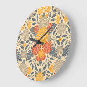 Warm Geel, Oranje en blauw Floral Grote Klok (Hoek)