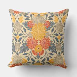 Warm Geel, Oranje en blauw Floral Kussen