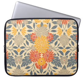 Warm Geel, Oranje en blauw Floral Laptop Sleeve