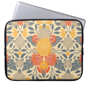 Warm Geel, Oranje en blauw Floral Laptop Sleeve
