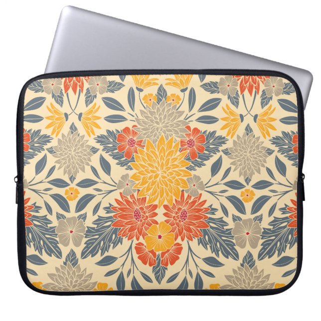 Warm Geel, Oranje en blauw Floral Laptop Sleeve (Voorkant)