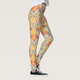 Warm Geel, Oranje en blauw Floral Leggings