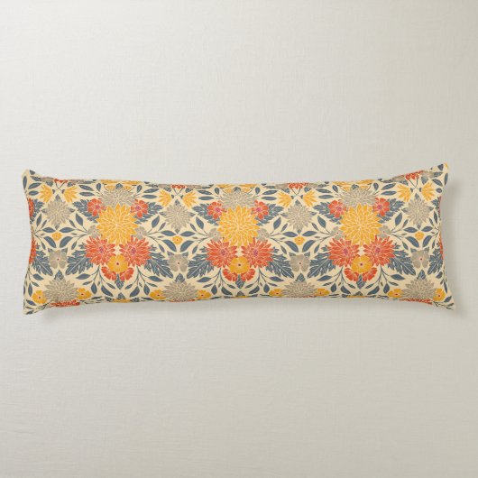 Warm Geel, Oranje en blauw Floral Lichaamskussen (Achterkant)