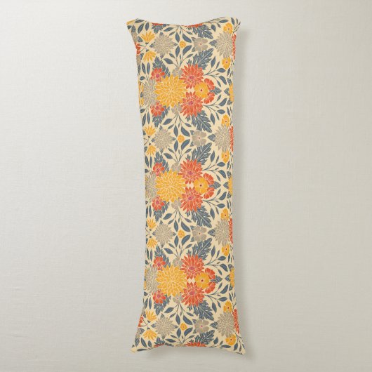 Warm Geel, Oranje en blauw Floral Lichaamskussen (Voorkant Verticaal)