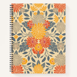 Warm Geel, Oranje en blauw Floral Notitieboek