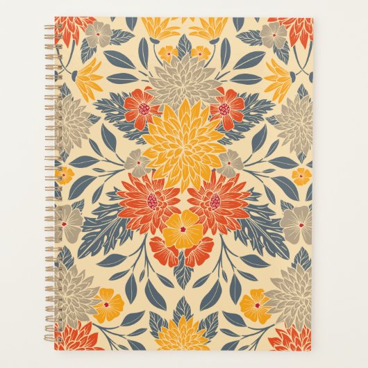 Warm Geel, Oranje en blauw Floral Planner (Voorkant)