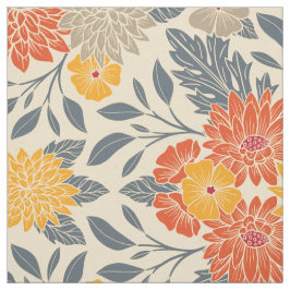 Warm Geel, Oranje en blauw Floral Stof