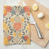 Warm Geel, Oranje en blauw Floral Theedoek (Quarter Fold)
