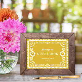 Warm Geel Papel Picado Trouw Gastboek Bord Poster