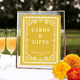 Warm Geel Papel Picado Trouwreceptie Bord Poster