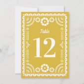 Warm geel Papel Picado Trouwtafel nummer Kaart (Achterkant)
