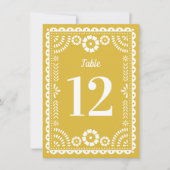 Warm geel Papel Picado Trouwtafel nummer Kaart (Voorkant)