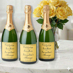 Warm Geel Trouwfeest Eenvoudig Elegant Zwarte Sch Sparkling Wijnetiket