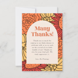 Warm gekleurde grote bloemenboog Baby shower Bedankkaart