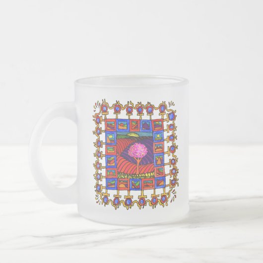 Warm gekleurde landschapjes met vrolijke lijst! matglas koffiemok (Links)
