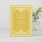 Warm-gele papel Picado geïnspireerd huwelijk Kaart (Staand voorkant)