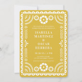 Warm-gele papel Picado geïnspireerd huwelijk Kaart (Voorkant)