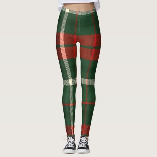 Warm geplakt ontwerp in rood, groen en wit leggings (Voorkant)