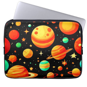 Warm getinte kosmische cartoonkunst laptop sleeve