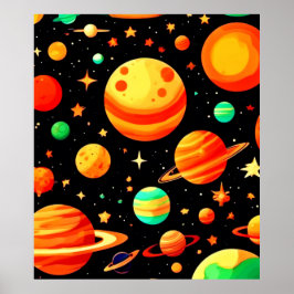 Warm getinte kosmische cartoonkunst poster