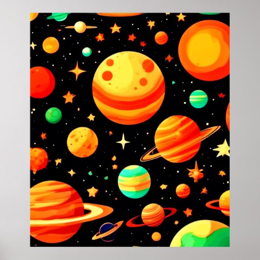 Warm getinte kosmische cartoonkunst poster (Voorkant)