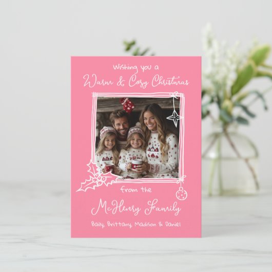 Warm & Gezellig Hand getrokken Doodle Foto Kerst K Kaart (Staand voorkant)