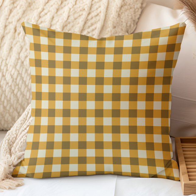 Warm Gingham Herfstpatroon in Rijke Aardtinten Kussen (Creator heeft geüpload)