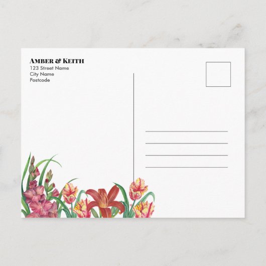 Warm Gladioli Tulip Lily Wedding Save the Date Aankondigingskaart (Achterkant)