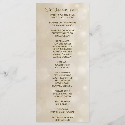 Warm Gold Bokeh Wedding Programma Programmakaart (Achterkant)